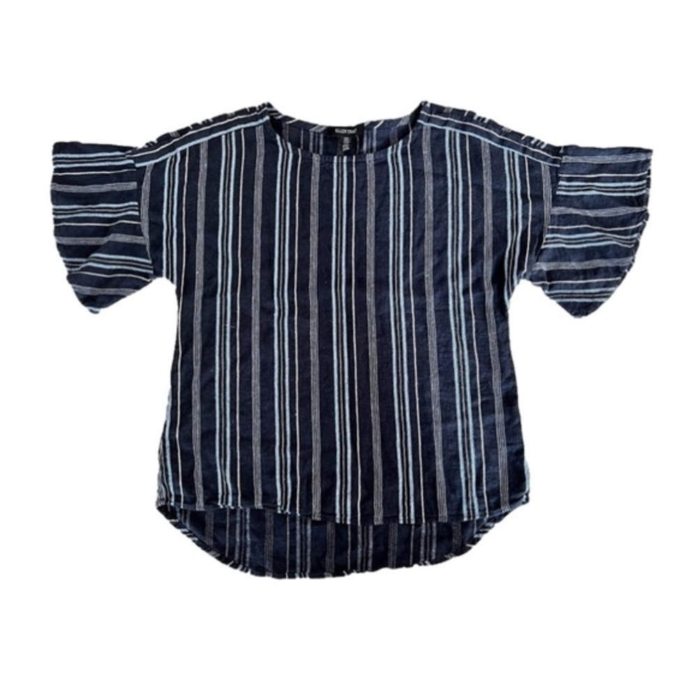 Ellen Tracy Linen Blend Navy and White Striped Blouse Size Medium